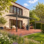 Terrasoverkapping Plus 6 x 4 meter antraciet helder glas moderne goot – Tuinbeeld
