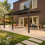 Terrasoverkapping Plus 6 x 4 meter matzwart helder glas moderne goot – Zijaanzicht