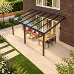 Terrasoverkapping Plus 6 x 4 meter matzwart helder glas moderne goot – Dakaanzicht