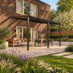 Terrasoverkapping Plus 6 x 4 meter matzwart helder glas moderne goot – Leefbeeld