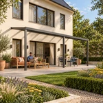 Terrasoverkapping Plus 8 x 2,5 meter antraciet helder glas moderne goot – Leefbeeld