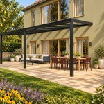 Terrasoverkapping Plus 8 x 3,5 meter matzwart helder glas moderne goot – Zijaanzicht