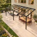 Terrasoverkapping Plus 8 x 3,5 meter matzwart helder glas moderne goot – Dakaanzicht