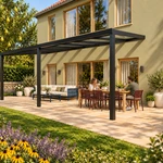 Terrasoverkapping Plus 8 x 3,5 meter matzwart helder glas moderne goot – Tuinbeeld