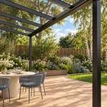 Terrasoverkapping Plus 9 x 2,5 meter matzwart helder glas moderne goot – Onder het dak