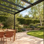 Terrasoverkapping Plus 9 x 3 meter matzwart helder glas moderne goot – Onderaanzicht