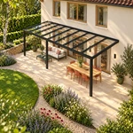 Terrasoverkapping Plus 9 x 3 meter matzwart helder glas moderne goot – Dakaanzicht