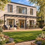 Terrasoverkapping Plus 10 x 2,5 meter matzwart opaal polycarbonaat moderne goot – Vooraanzicht