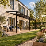 Terrasoverkapping Plus 10 x 2,5 meter matzwart opaal polycarbonaat moderne goot – Leefbeeld