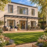 Terrasoverkapping Plus 10 x 2,5 meter matzwart opaal polycarbonaat moderne goot – Tuinbeeld