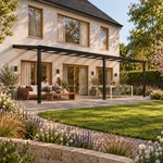 Terrasoverkapping Plus 10 x 3 meter matzwart opaal polycarbonaat moderne goot – Leefbeeld