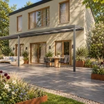 Terrasoverkapping Plus 12 x 2,5 meter antraciet opaal polycarbonaat moderne goot – Zijaanzicht