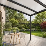 Terrasoverkapping Plus 3 x 3,5 meter matzwart opaal polycarbonaat moderne goot – onderaanzicht