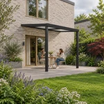 Terrasoverkapping Plus 3 x 3,5 meter matzwart opaal polycarbonaat moderne goot – leefbeeld