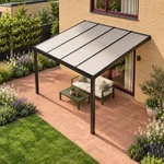 Terrasoverkapping Plus 4 x 4 meter matzwart opaal polycarbonaat moderne goot – dakaanzicht