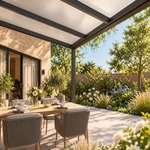 Terrasoverkapping Plus 5 x 2,5 meter antraciet opaal polycarbonaat moderne goot – onderaanzicht