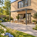 Terrasoverkapping Plus 5 x 2,5 meter antraciet opaal polycarbonaat moderne goot – rechter zijaanzicht