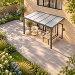 Terrasoverkapping Plus 5 x 2,5 meter antraciet opaal polycarbonaat moderne goot – dakaanzicht