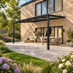 Terrasoverkapping Plus 5 x 3,5 meter matzwart opaal polycarbonaat moderne goot – rechter zijaanzicht