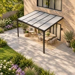Terrasoverkapping Plus 5 x 3,5 meter matzwart opaal polycarbonaat moderne goot – dakaanzicht