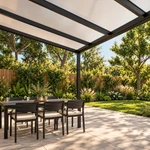 Terrasoverkapping Plus 6 x 3 meter matzwart opaal polycarbonaat moderne goot – onderaanzicht