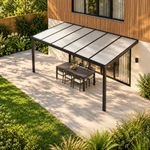 Terrasoverkapping Plus 6 x 3 meter matzwart opaal polycarbonaat moderne goot – dakaanzicht