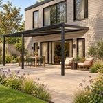 Terrasoverkapping Plus 7 x 3,5 meter matzwart opaal polycarbonaat moderne goot – rechter zijaanzicht