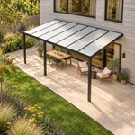 Terrasoverkapping Plus 7 x 3,5 meter matzwart opaal polycarbonaat moderne goot – dakaanzicht