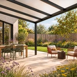 Terrasoverkapping Plus 7 x 3,5 meter matzwart opaal polycarbonaat moderne goot – Tuinbeeld