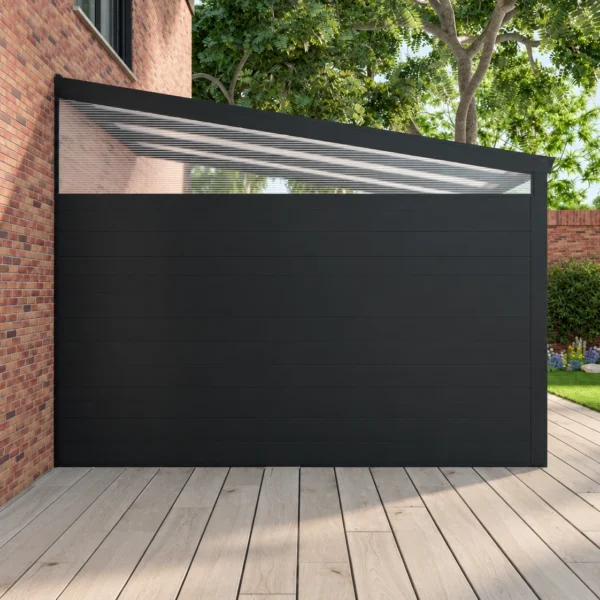 Zijwand: aluminium panelen met heldere zijspie