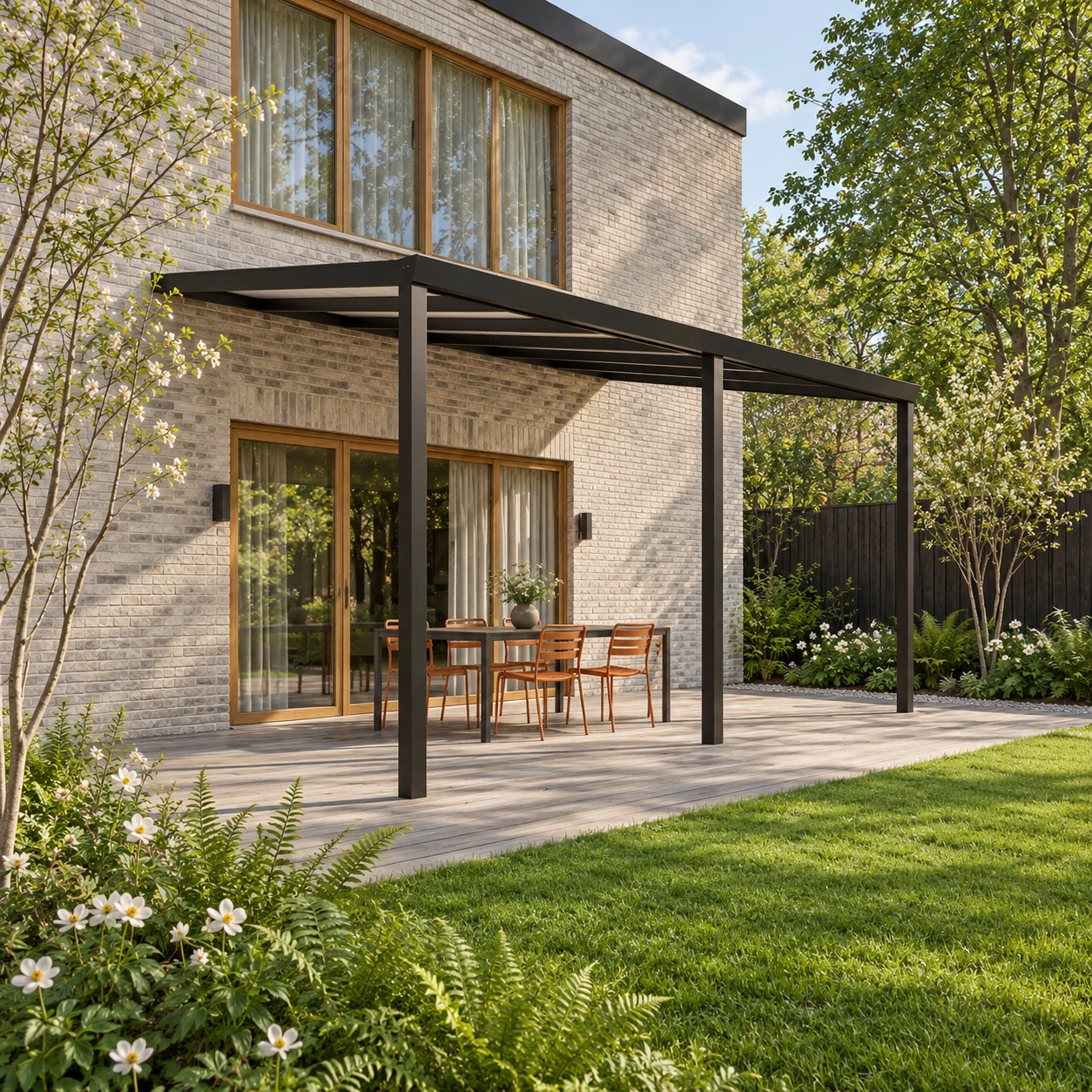 Terrasoverkapping Plus 6 x 4 meter matzwart opaal polycarbonaat moderne goot – overzicht Terrasoverkapping Plus 6 x 4 meter matzwart opaal polycarbonaat moderne goot – overzicht