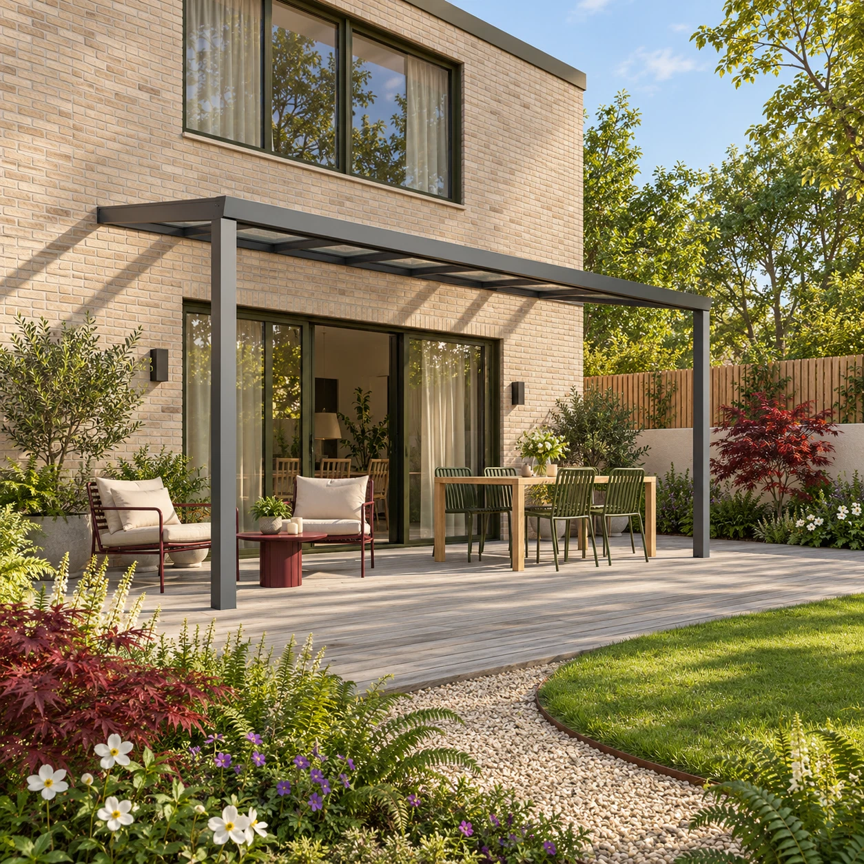 Terrasoverkapping Plus 6 x 2,5 meter antraciet helder glas moderne goot – Overzicht Terrasoverkapping Plus 6 x 2,5 meter antraciet helder glas moderne goot – Overzicht