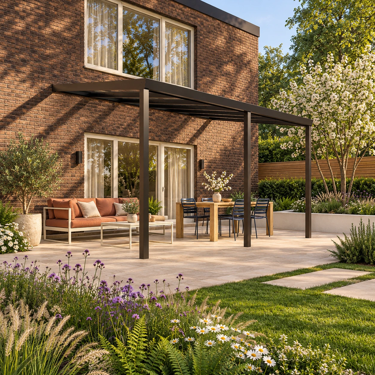 Terrasoverkapping Plus 6 x 4 meter matzwart helder glas moderne goot – Overzicht Terrasoverkapping Plus 6 x 4 meter matzwart helder glas moderne goot – Overzicht