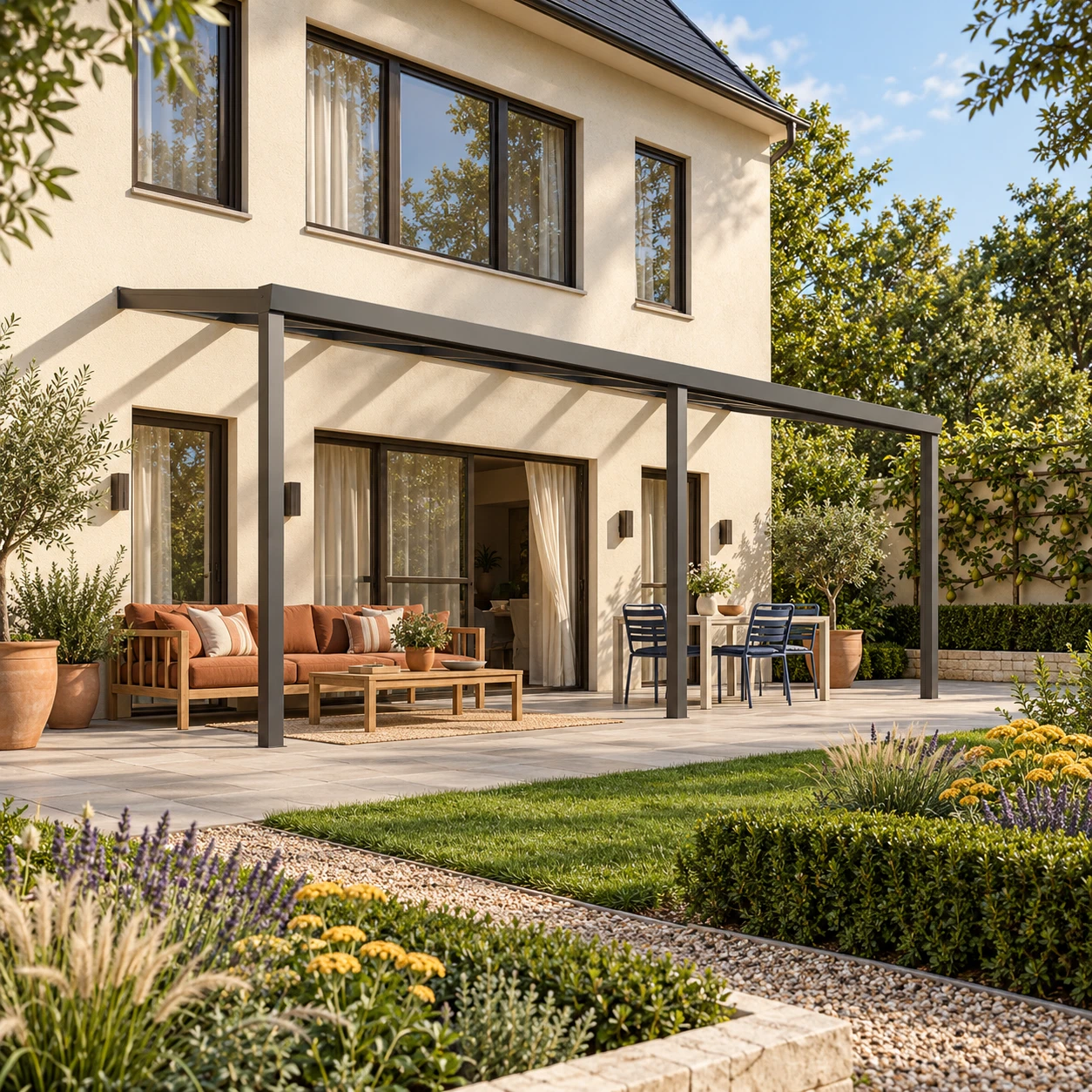 Terrasoverkapping Plus 8 x 2,5 meter antraciet helder glas moderne goot – Overzicht Terrasoverkapping Plus 8 x 2,5 meter antraciet helder glas moderne goot – Overzicht