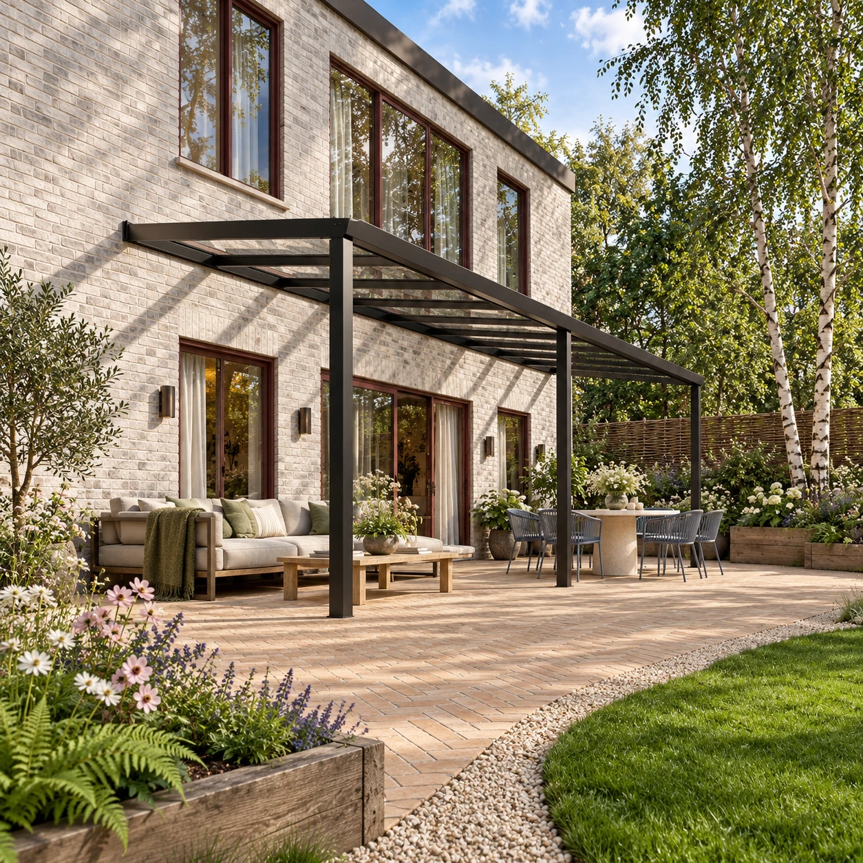 Terrasoverkapping Plus 9 x 2,5 meter matzwart helder glas moderne goot – Overzicht Terrasoverkapping Plus 9 x 2,5 meter matzwart helder glas moderne goot – Overzicht